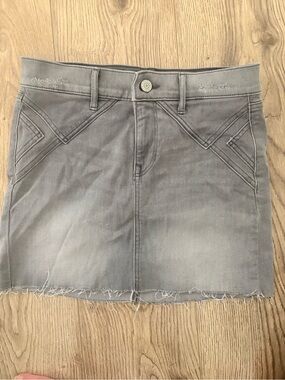Women's Gray Denim Mini Skirt - Casual Frayed Hem